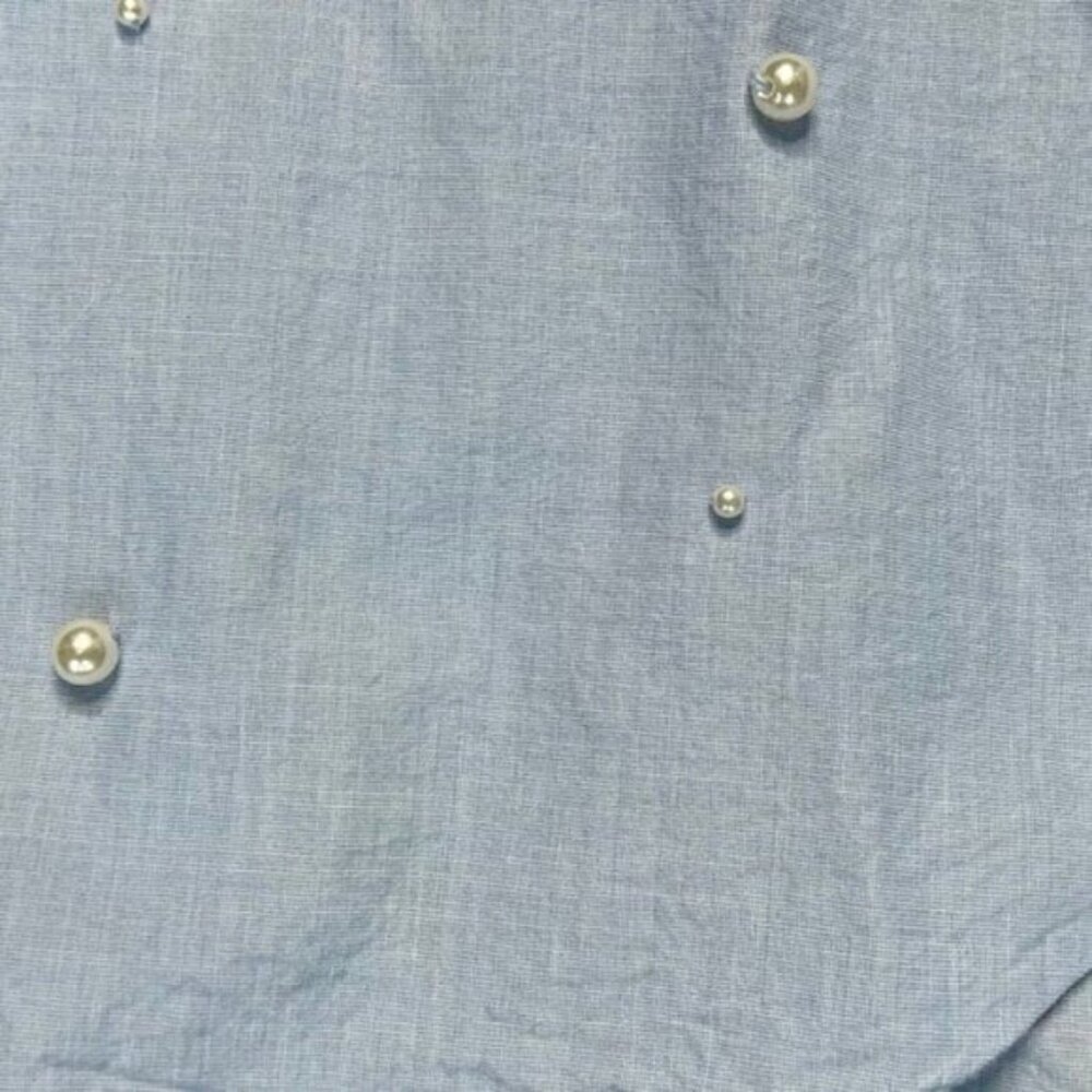 LOFT Heather Blue Cotton Pearl Embellished Blouse Size XS - Picture 5 of 14